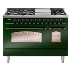 ILVE Nostalgie II 48 inch Dual Fuel Range (8 Sealed Burners + Griddle, Triple Glass Door - UP48FNMP - The Home Selection