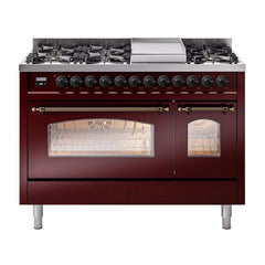 ILVE Nostalgie II 48 inch Dual Fuel Range (8 Sealed Burners + Griddle, Triple Glass Door - UP48FNMP - The Home Selection