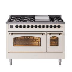 ILVE Nostalgie II 48 inch Dual Fuel Range (8 Sealed Burners + Griddle, Triple Glass Door - UP48FNMP - The Home Selection