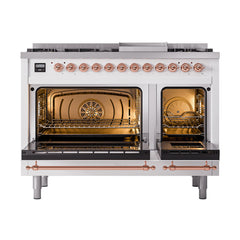 ILVE Nostalgie II 48 inch Dual Fuel Range (8 Sealed Burners + Griddle, Triple Glass Door - UP48FNMP - The Home Selection