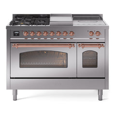 ILVE Nostalgie II 48 inch Dual Fuel Range with 5 Burners, Griddle & French Top Triple Glass Door - UP48FSNMP - The Home Selection