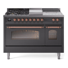 ILVE Nostalgie II 48 inch Dual Fuel Range with 5 Burners, Griddle & French Top Triple Glass Door - UP48FSNMP - The Home Selection