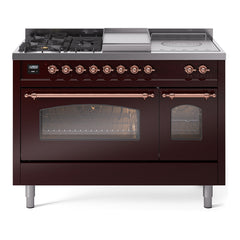 ILVE Nostalgie II 48 inch Dual Fuel Range with 5 Burners, Griddle & French Top Triple Glass Door - UP48FSNMP - The Home Selection