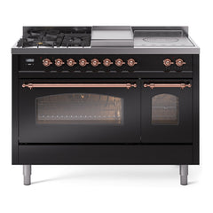 ILVE Nostalgie II 48 inch Dual Fuel Range with 5 Burners, Griddle & French Top Triple Glass Door - UP48FSNMP - The Home Selection