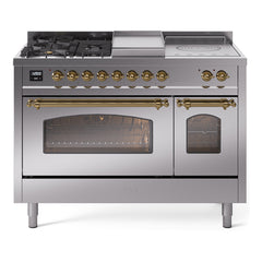 ILVE Nostalgie II 48 inch Dual Fuel Range with 5 Burners, Griddle & French Top Triple Glass Door - UP48FSNMP - The Home Selection