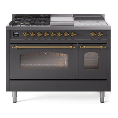 ILVE Nostalgie II 48 inch Dual Fuel Range with 5 Burners, Griddle & French Top Triple Glass Door - UP48FSNMP - The Home Selection