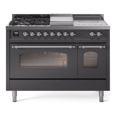 ILVE Nostalgie II 48 inch Dual Fuel Range with 5 Burners, Griddle & French Top Triple Glass Door - UP48FSNMP - The Home Selection