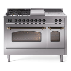 ILVE Nostalgie II 48 inch Dual Fuel Range with 5 Burners, Griddle & French Top Triple Glass Door - UP48FSNMP - The Home Selection
