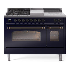 ILVE Nostalgie II 48 inch Dual Fuel Range with 5 Burners, Griddle & French Top Triple Glass Door - UP48FSNMP - The Home Selection