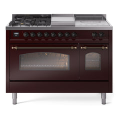 ILVE Nostalgie II 48 inch Dual Fuel Range with 5 Burners, Griddle & French Top Triple Glass Door - UP48FSNMP - The Home Selection