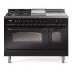 ILVE Nostalgie II 48 inch Dual Fuel Range with 5 Burners, Griddle & French Top Triple Glass Door - UP48FSNMP - The Home Selection