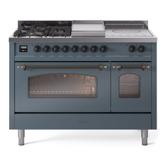 ILVE Nostalgie II 48 inch Dual Fuel Range with 5 Burners, Griddle & French Top Triple Glass Door - UP48FSNMP - The Home Selection