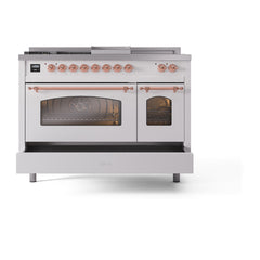 ILVE Nostalgie II 48 inch Dual Fuel Range with 5 Burners, Griddle & French Top Triple Glass Door - UP48FSNMP - The Home Selection