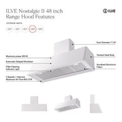 ILVE Nostalgie II 48 inch Range Hood with 850 CFM, 3 Speed + Intensive, Front LED Light Bar - UAG48 - The Home Selection