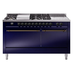 ILVE Nostalgie II 60" Dual Fuel Range – 7 Sealed Burners, Griddle & French Top,Solid Door - UP60FSQNMP - The Home Selection