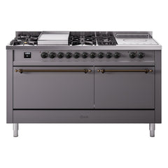 ILVE Nostalgie II 60" Dual Fuel Range – 7 Sealed Burners, Griddle & French Top,Solid Door - UP60FSQNMP - The Home Selection