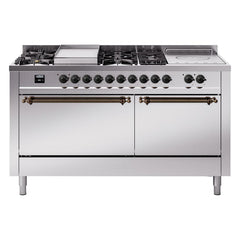 ILVE Nostalgie II 60" Dual Fuel Range – 7 Sealed Burners, Griddle & French Top,Solid Door - UP60FSQNMP - The Home Selection