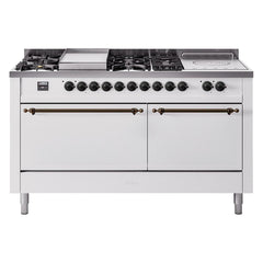 ILVE Nostalgie II 60" Dual Fuel Range – 7 Sealed Burners, Griddle & French Top,Solid Door - UP60FSQNMP - The Home Selection