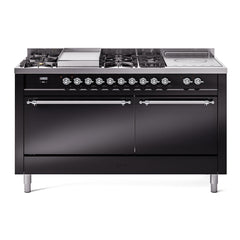 ILVE Nostalgie II 60" Dual Fuel Range – 7 Sealed Burners, Griddle & French Top,Solid Door - UP60FSQNMP - The Home Selection