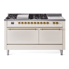 ILVE Nostalgie II 60" Dual Fuel Range – 7 Sealed Burners, Griddle & French Top,Solid Door - UP60FSQNMP - The Home Selection