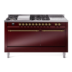 ILVE Nostalgie II 60" Dual Fuel Range – 7 Sealed Burners, Griddle & French Top,Solid Door - UP60FSQNMP - The Home Selection