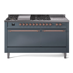 ILVE Nostalgie II 60" Dual Fuel Range – 7 Sealed Burners, Griddle & French Top,Solid Door - UP60FSQNMP - The Home Selection