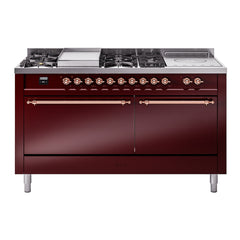 ILVE Nostalgie II 60" Dual Fuel Range – 7 Sealed Burners, Griddle & French Top,Solid Door - UP60FSQNMP - The Home Selection
