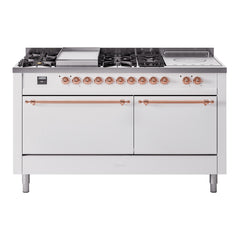 ILVE Nostalgie II 60" Dual Fuel Range – 7 Sealed Burners, Griddle & French Top,Solid Door - UP60FSQNMP - The Home Selection