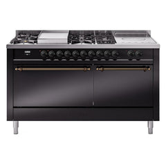 ILVE Nostalgie II 60" Dual Fuel Range – 7 Sealed Burners, Griddle & French Top,Solid Door - UP60FSQNMP - The Home Selection