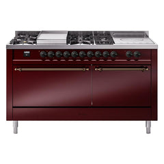 ILVE Nostalgie II 60" Dual Fuel Range – 7 Sealed Burners, Griddle & French Top,Solid Door - UP60FSQNMP - The Home Selection
