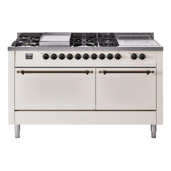 ILVE Nostalgie II 60" Dual Fuel Range – 7 Sealed Burners, Griddle & French Top,Solid Door - UP60FSQNMP - The Home Selection