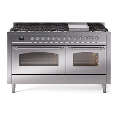 ILVE Nostalgie II 60 Inch Dual Fuel Range – 9 Sealed Burners & Griddle Triple Glass Door - UP60FNMP - The Home Selection