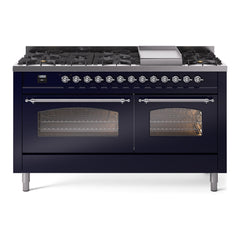 ILVE Nostalgie II 60 Inch Dual Fuel Range – 9 Sealed Burners & Griddle Triple Glass Door - UP60FNMP - The Home Selection