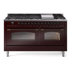 ILVE Nostalgie II 60 Inch Dual Fuel Range – 9 Sealed Burners & Griddle Triple Glass Door - UP60FNMP - The Home Selection