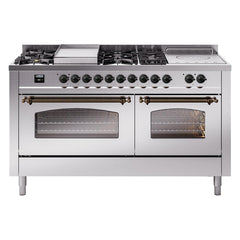ILVE Nostalgie II 60 Inch Dual Fuel Range with 7 Sealed Burners, Griddle & French TopTriple Glass Door - UP60FSNMP - The Home Selection