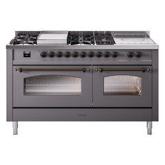 ILVE Nostalgie II 60 Inch Dual Fuel Range with 7 Sealed Burners, Griddle & French TopTriple Glass Door - UP60FSNMP - The Home Selection