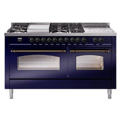 ILVE Nostalgie II 60 Inch Dual Fuel Range with 7 Sealed Burners, Griddle & French TopTriple Glass Door - UP60FSNMP - The Home Selection