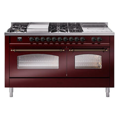 ILVE Nostalgie II 60 Inch Dual Fuel Range with 7 Sealed Burners, Griddle & French TopTriple Glass Door - UP60FSNMP - The Home Selection