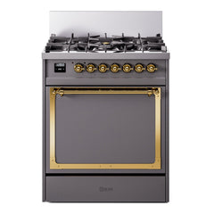 ILVE Nostalgie II Noblesse 30 Inch Dual Fuel Range with 5 Burners and Solid Door - UN30QNMP - The Home Selection