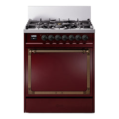 ILVE Nostalgie II Noblesse 30 Inch Dual Fuel Range with 5 Burners and Solid Door - UN30QNMP - The Home Selection