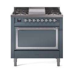 ILVE Nostalgie II Noblesse 36" Dual Fuel Range with 6 Burners and Griddle Solid Door - UN36FQNM - The Home Selection