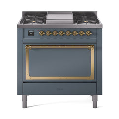 ILVE Nostalgie II Noblesse 36" Dual Fuel Range with 6 Burners and Griddle Solid Door - UN36FQNM - The Home Selection
