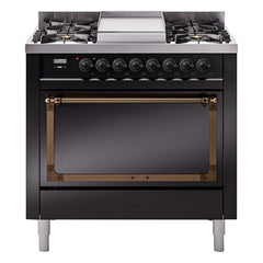 ILVE Nostalgie II Noblesse 36" Dual Fuel Range with 6 Burners and Griddle Solid Door - UN36FQNM - The Home Selection