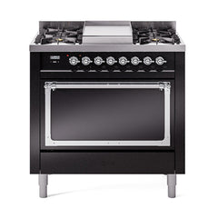 ILVE Nostalgie II Noblesse 36" Dual Fuel Range with 6 Burners and Griddle Solid Door - UN36FQNM - The Home Selection