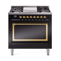 ILVE Nostalgie II Noblesse 36" Dual Fuel Range with 6 Burners and Griddle Solid Door - UN36FQNM - The Home Selection