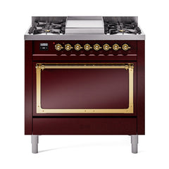 ILVE Nostalgie II Noblesse 36" Dual Fuel Range with 6 Burners and Griddle Solid Door - UN36FQNM - The Home Selection