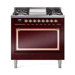 ILVE Nostalgie II Noblesse 36" Dual Fuel Range with 6 Burners and Griddle Solid Door - UN36FQNM - The Home Selection