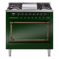 ILVE Nostalgie II Noblesse 36" Dual Fuel Range with 6 Burners and Griddle Solid Door - UN36FQNM - The Home Selection