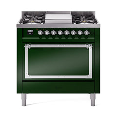 ILVE Nostalgie II Noblesse 36" Dual Fuel Range with 6 Burners and Griddle Solid Door - UN36FQNM - The Home Selection
