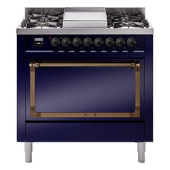 ILVE Nostalgie II Noblesse 36" Dual Fuel Range with 6 Burners and Griddle Solid Door - UN36FQNM - The Home Selection